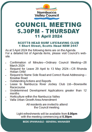 Agenda as at 5 April 2024